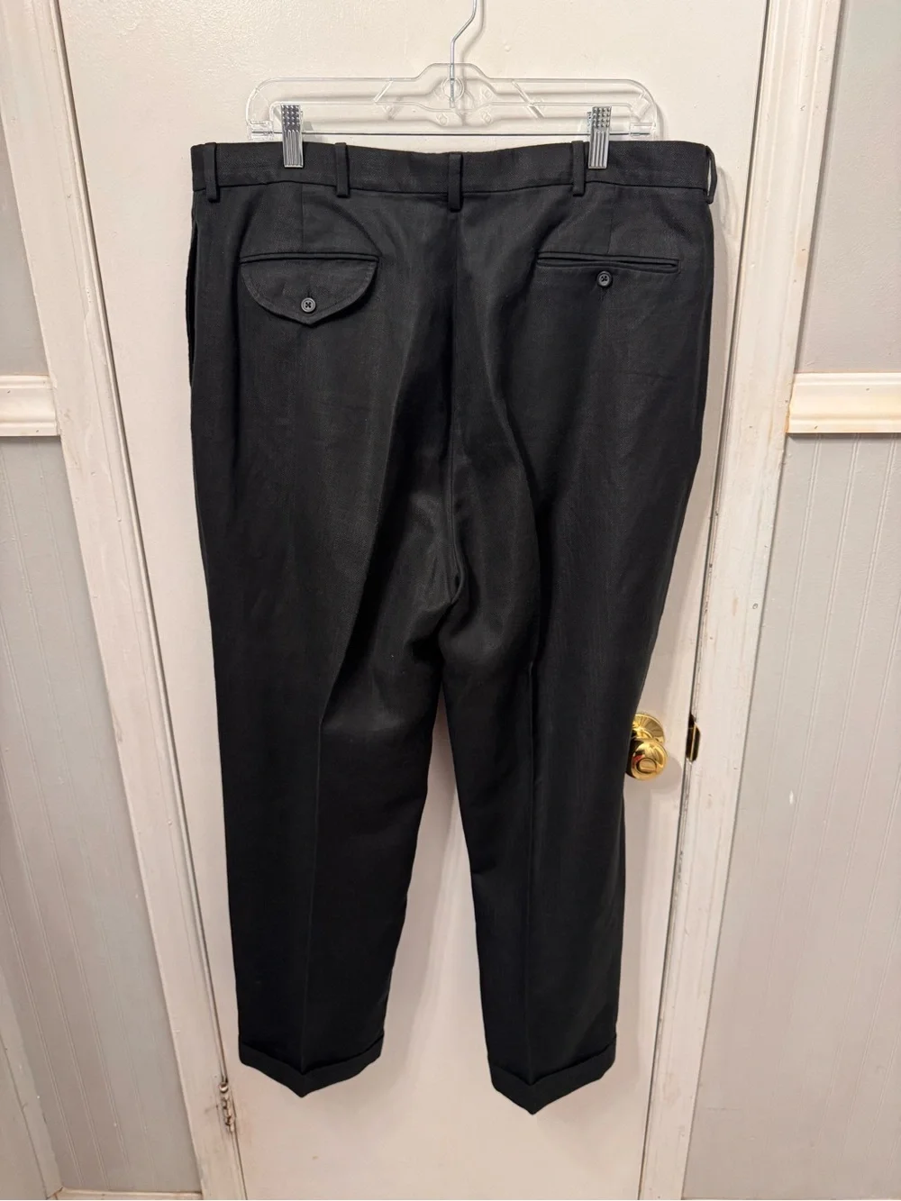 Polo Ralph Lauren Mens 40x29 Charcoal Gray Herringbone Wool Trousers Vintage